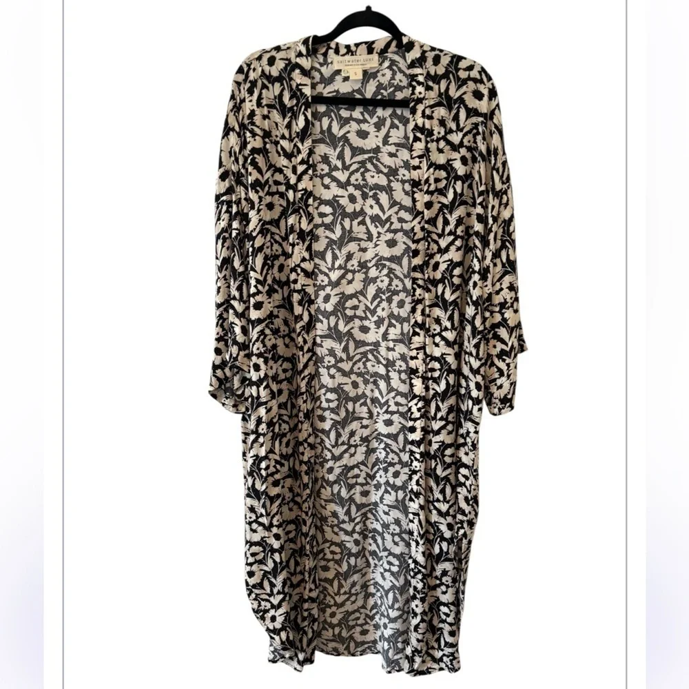 Saltwater LUXE BANKS KIMONO 100% Soft Summer 3/4 Sleeve in Black & White S